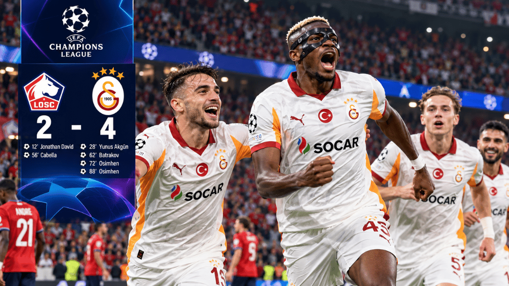 Galatasaray'dan Fransa'da Muhteşem Geri Dönüş: Lille'i 4-2 Mağlup Etti!
